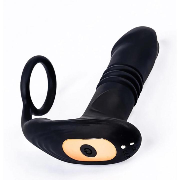 Masażer prostaty z ruchem posuwistym i wibracjami, pilot, silikon 14 cm