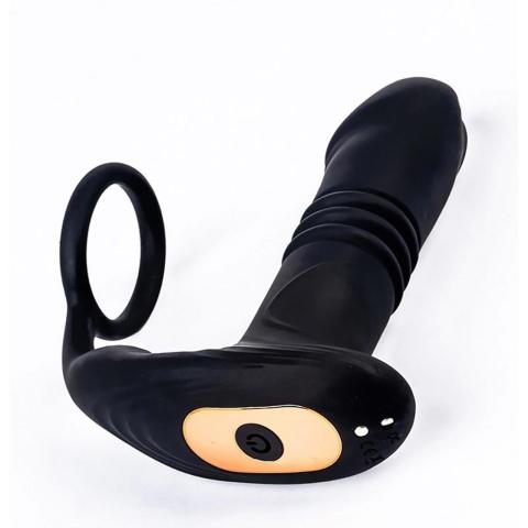Masażer prostaty z ruchem posuwistym i wibracjami, pilot, silikon 14 cm