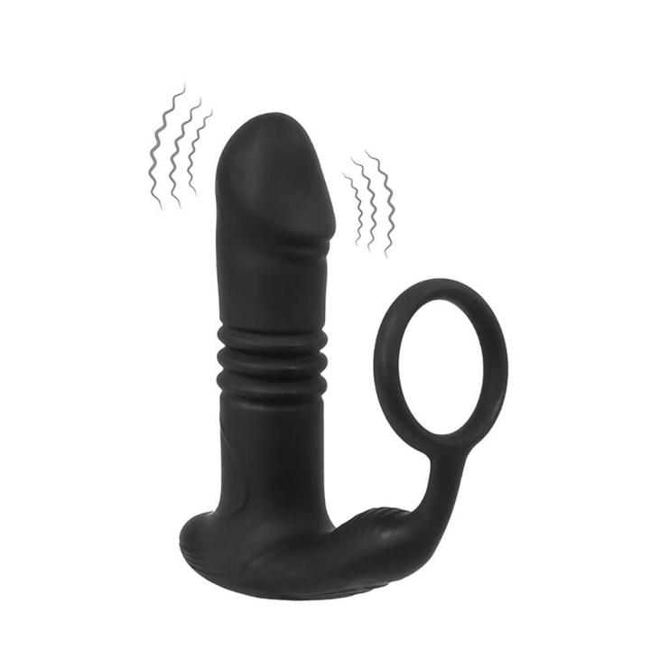 Masażer prostaty z ruchem posuwistym i wibracjami, pilot, silikon 14 cm