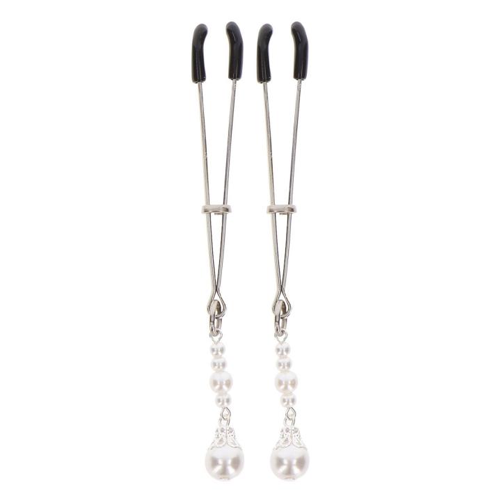 Srebrne pęsetki z perełkami do sutków z regulacją nacisku | Loris.pl