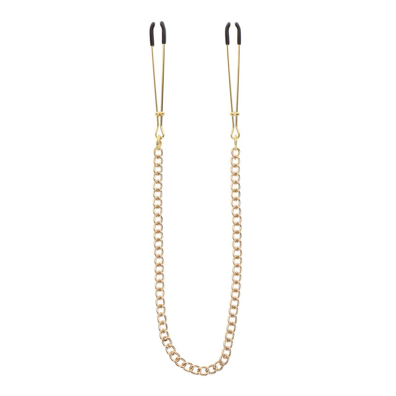 Złote klipsy na sutki z łańcuszkiem – regulowane | Loris.pl