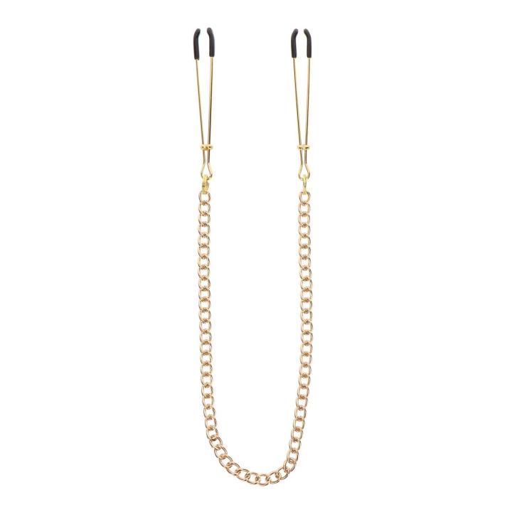 Złote klipsy na sutki z łańcuszkiem – regulowane | Loris.pl