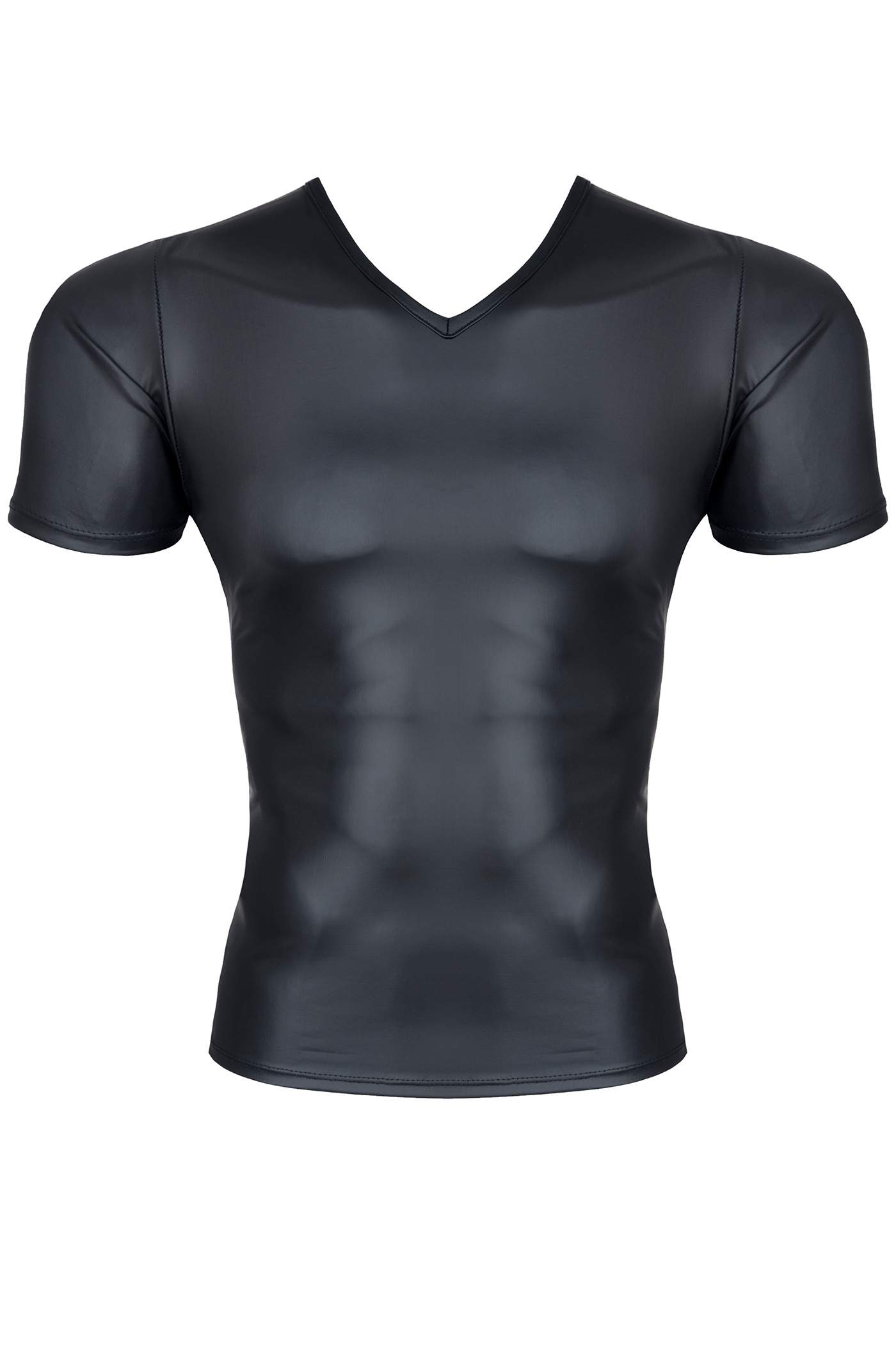 Czarna seksowna koszulka z wetlooka dla mężczyzn z wycięciem w serek