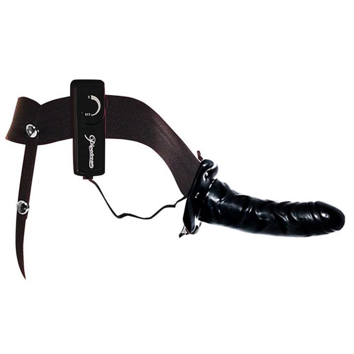 Wibrująca proteza strap-on hollow 17 cm z uprzężą i pilotem