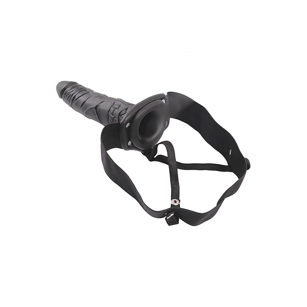 Czarna proteza strap-on bez wibracji z regulowanymi paskami | Loris.pl