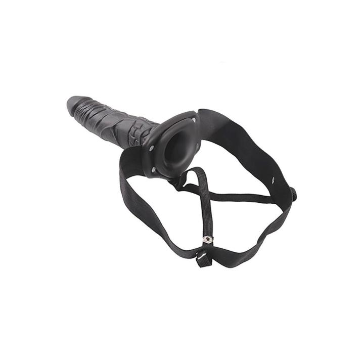 Czarna proteza strap-on bez wibracji z regulowanymi paskami | Loris.pl