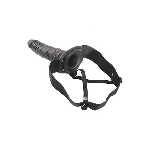 Czarna proteza strap-on bez wibracji z regulowanymi paskami