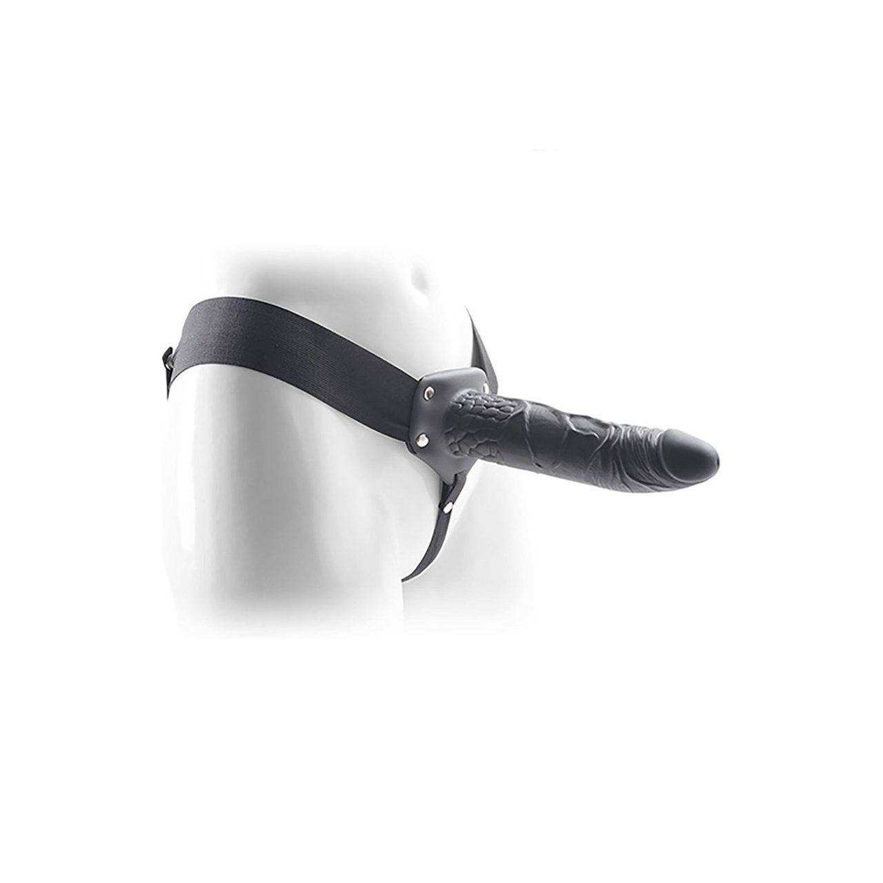 Czarna proteza strap-on bez wibracji z regulowanymi paskami | Loris.pl