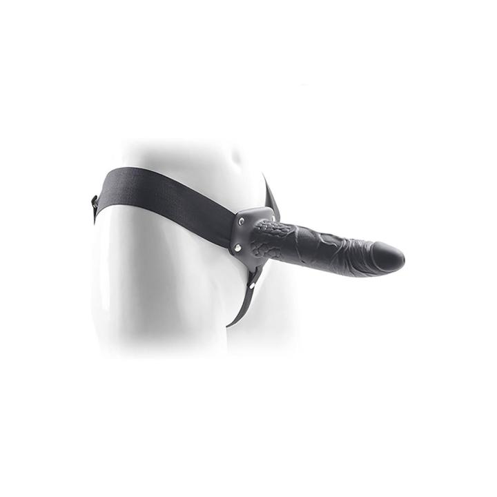 Czarna proteza strap-on bez wibracji z regulowanymi paskami | Loris.pl