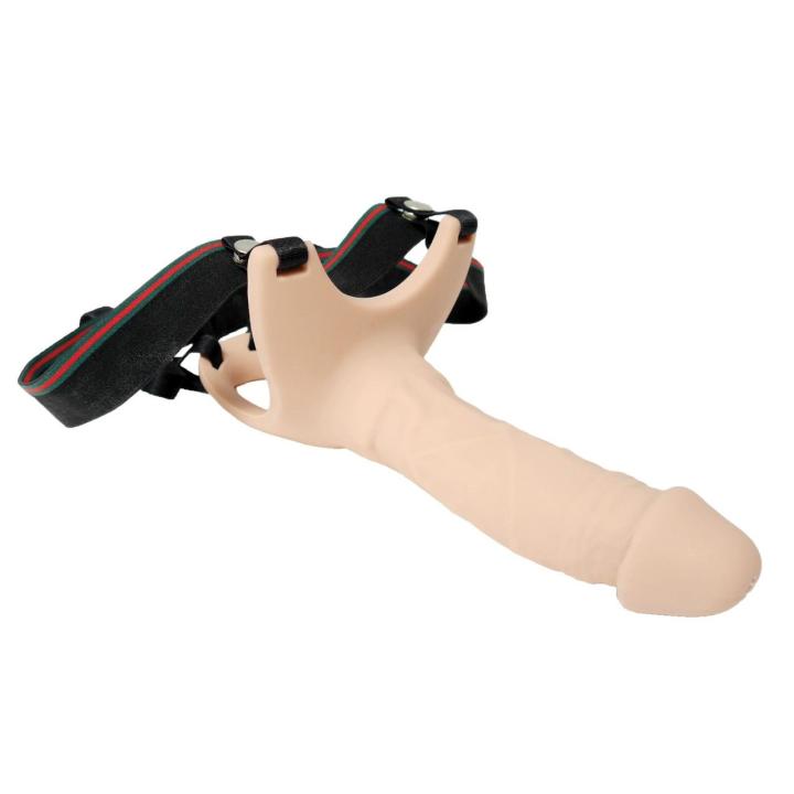 Silikonowa proteza strap-on hollow z pasem na rzep