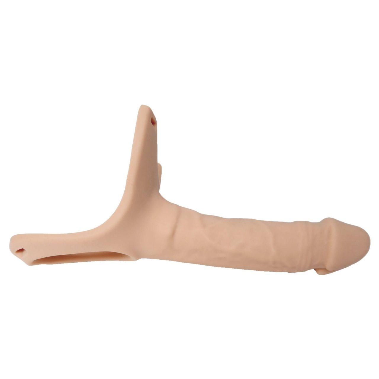 Silikonowa proteza strap-on hollow z pasem na rzep | Loris.pl