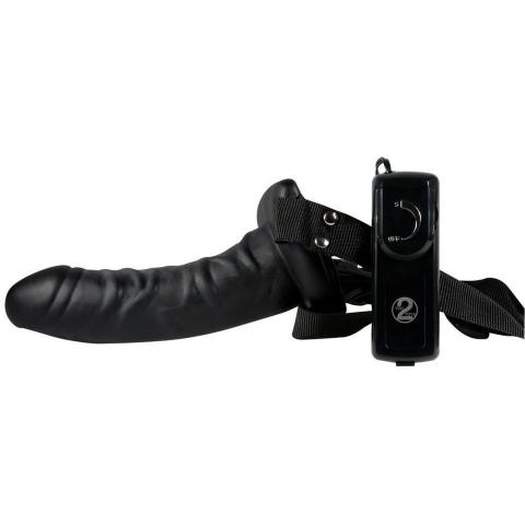 Wibrujący strap-on wydrążony 17 cm z pilotem i regulowanym pasem