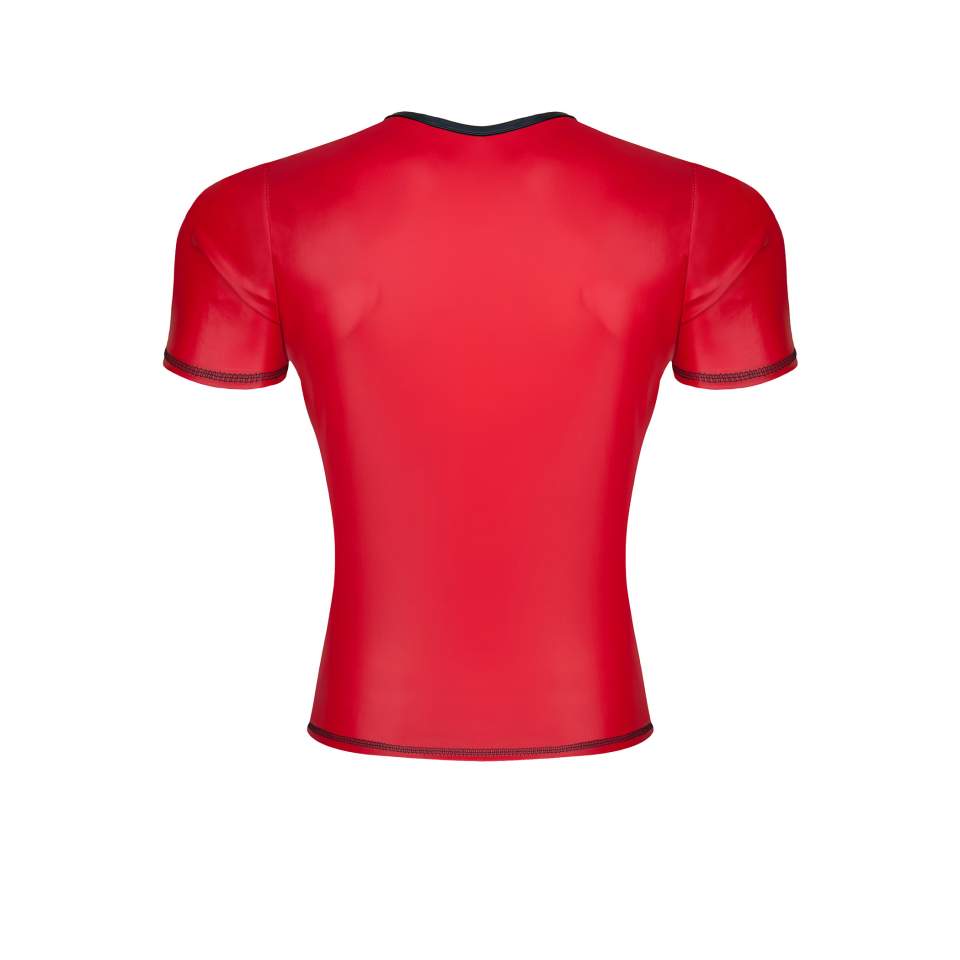 Czerwona koszulka w serek z wetlook dla mężczyzn 