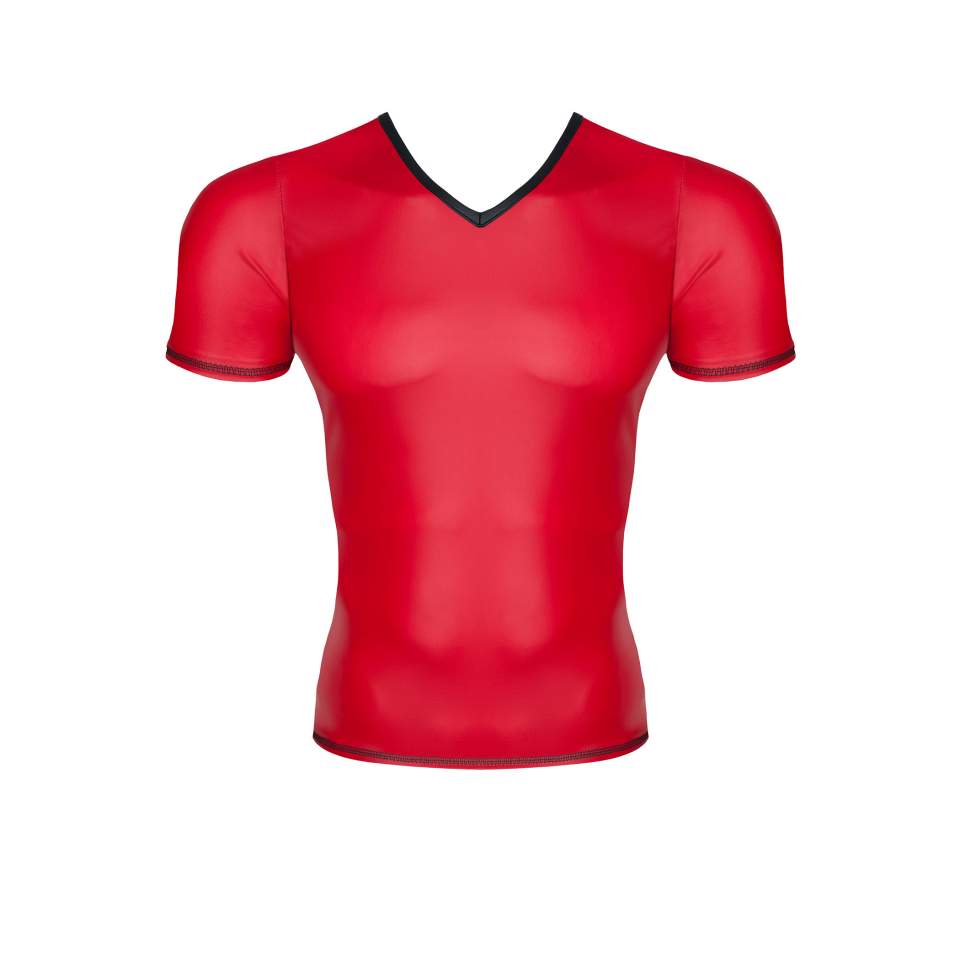 Czerwona koszulka w serek z wetlook dla mężczyzn 