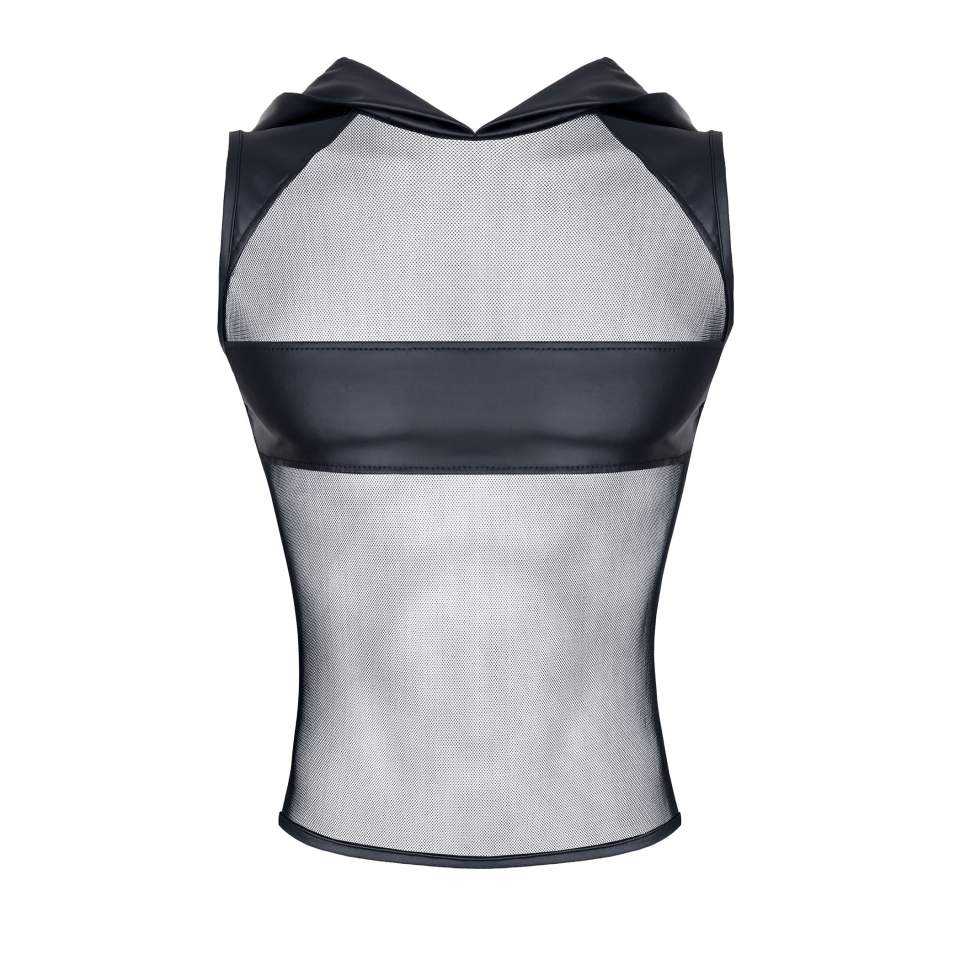 Męska koszulka bez rękawów z kapturem w czarnym kolorze