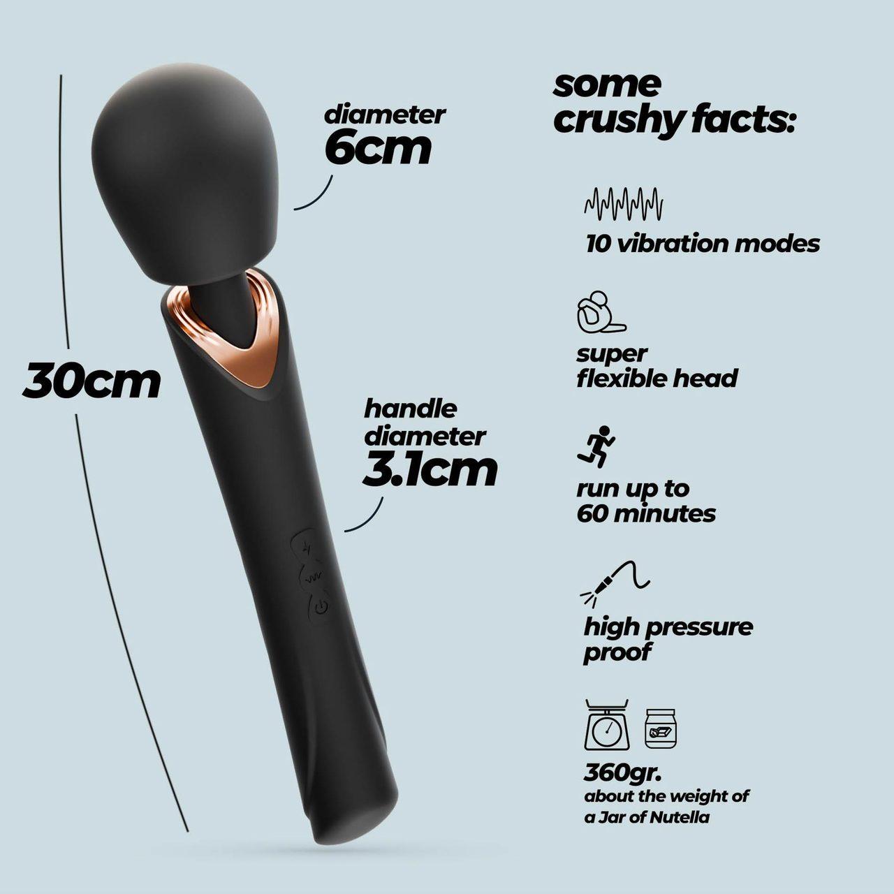 Czarny masażer wand 10 trybów + Climax | Wodoodporny | Loris.pl