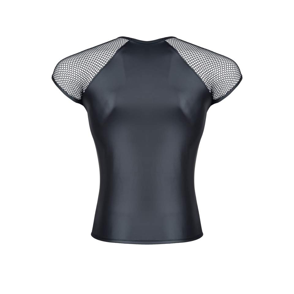 Męska czarna koszulka z wetlooka z krótkim rękawem z elastycznej siatki