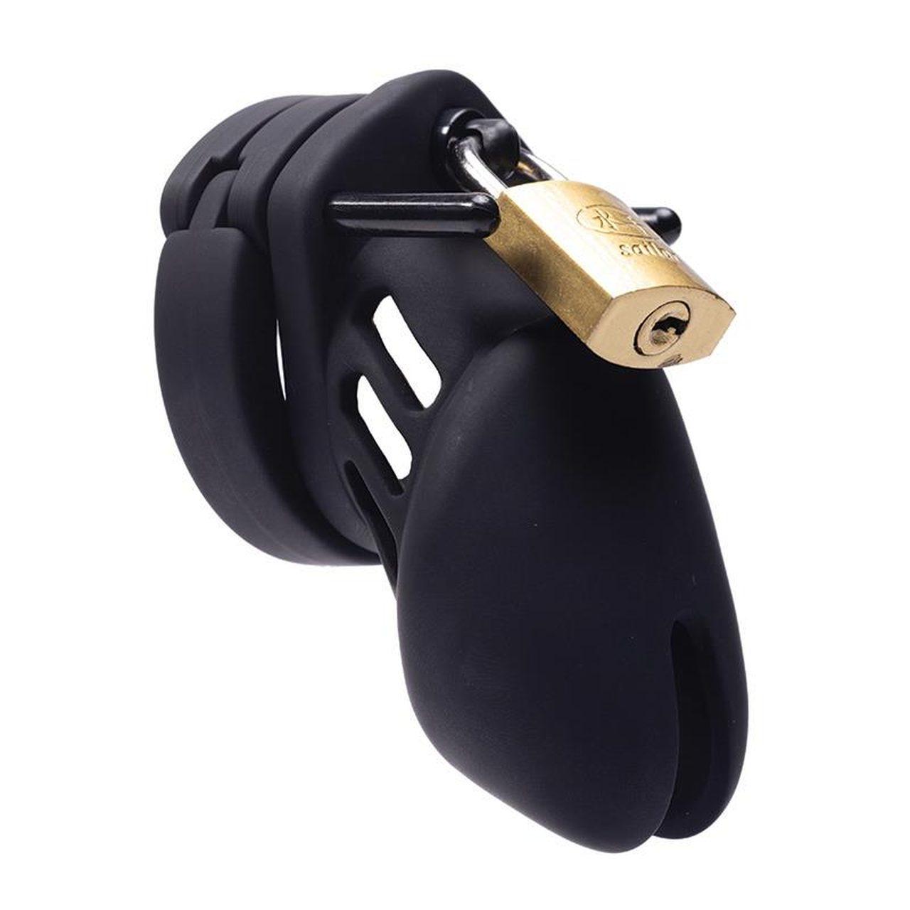 Silikonowa klatka na penisa z kłódką i 4 pierścieniami | Loris.pl