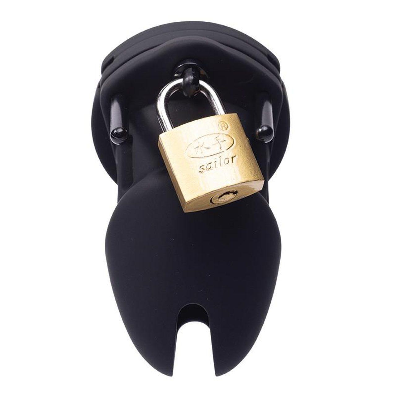 Silikonowa klatka na penisa z kłódką i 4 pierścieniami | Loris.pl