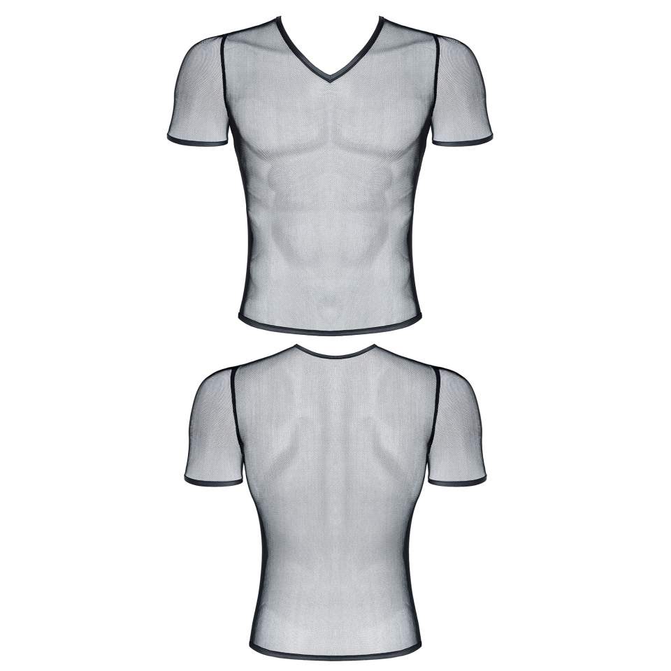 Męski T-shirt z czarnej, prześwitującej siatki