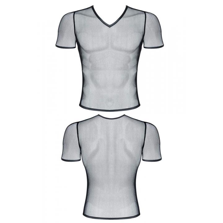 Męski T-shirt z czarnej, prześwitującej siatki
