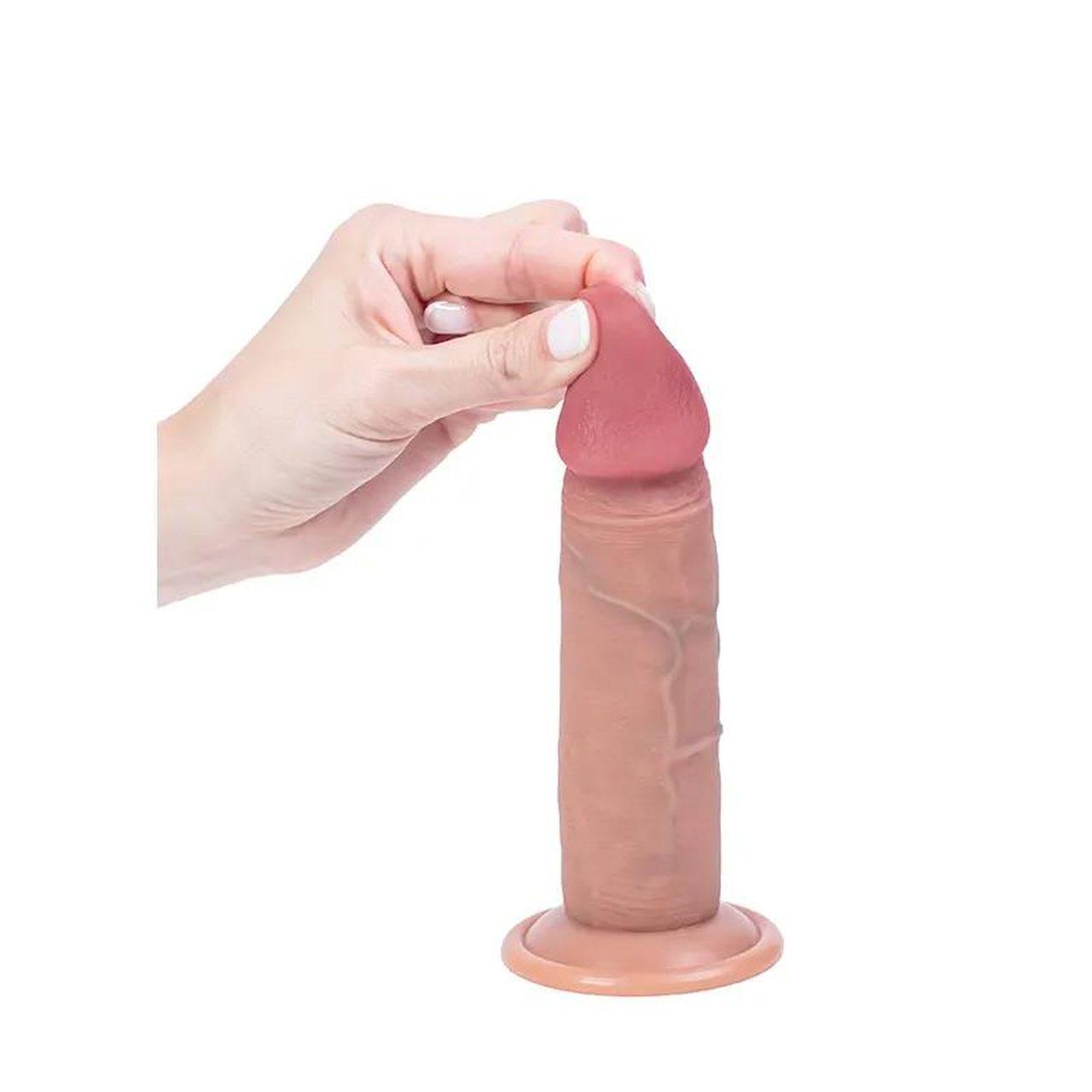 Realistyczne dildo silikonowe 18 cm z ruchomą osłonką | Loris.pl