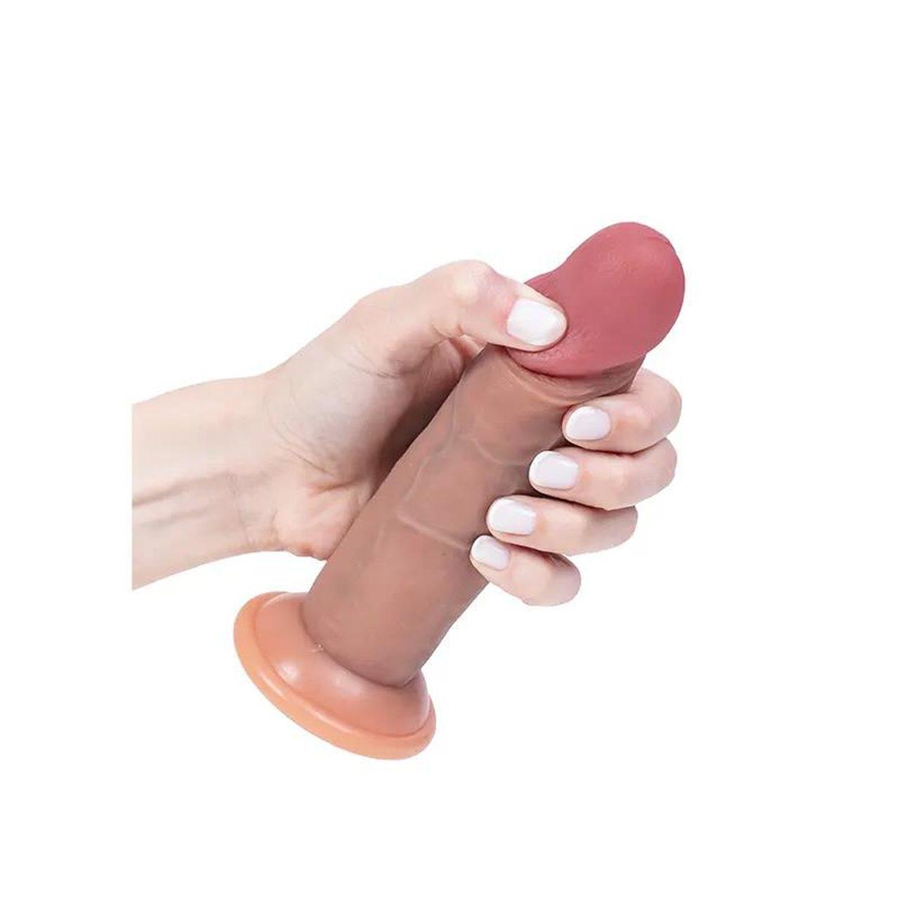 Realistyczne dildo silikonowe 18 cm z ruchomą osłonką | Loris.pl
