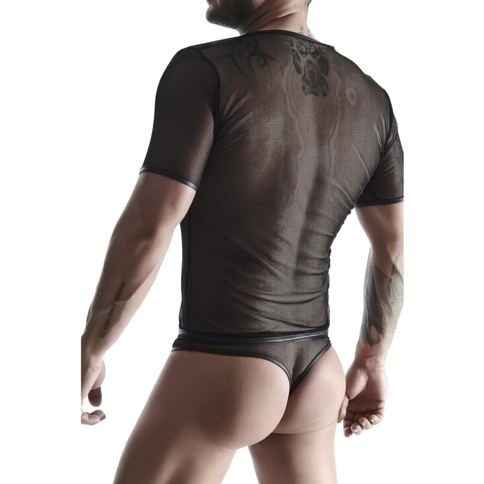 Męski T-shirt z czarnej, prześwitującej siatki