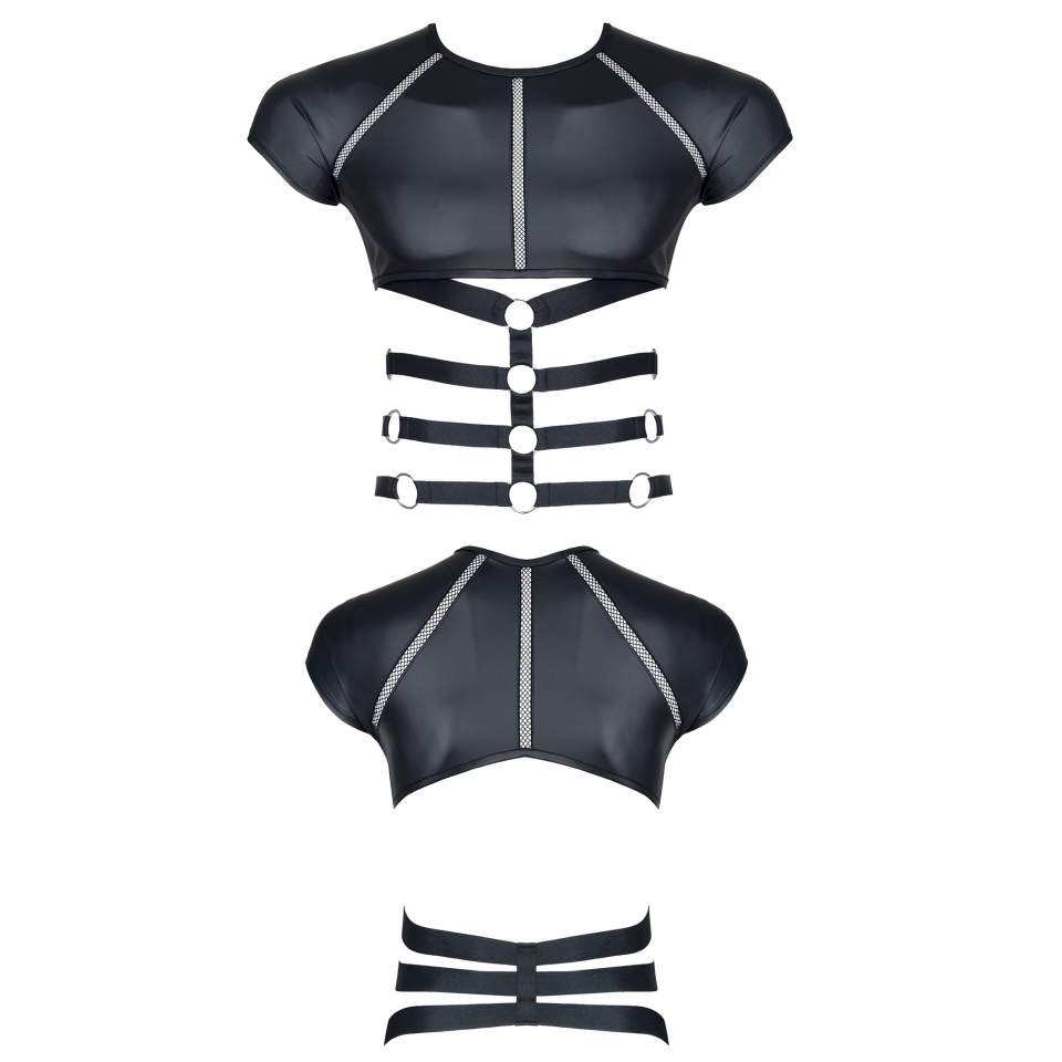 Zestaw dla mężczyzn w postaci czarnej koszulki ze wstawkami z taśmy i gumek