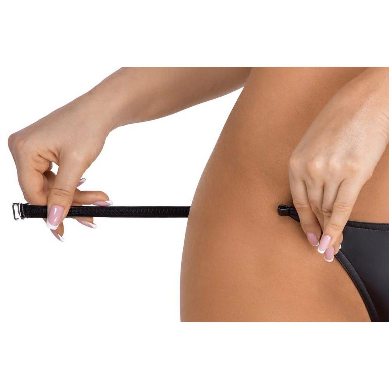 Czarne stringi wetlook rozpinane L/XL – zmysłowe majtki damskie