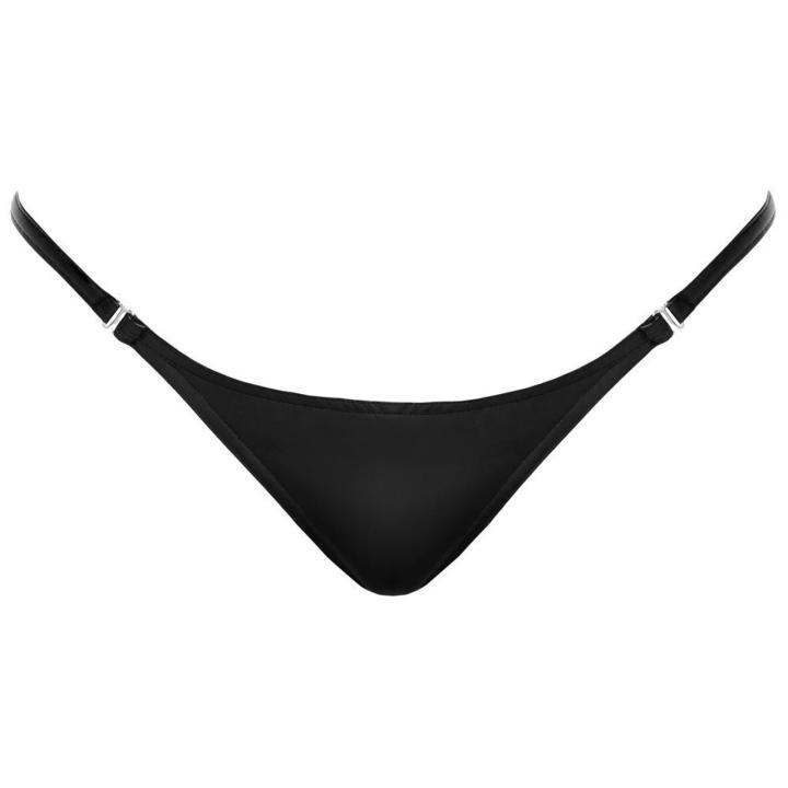 Czarne stringi wetlook rozpinane L/XL – zmysłowe majtki damskie