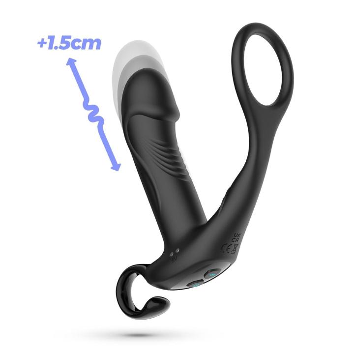 Masażer prostaty z pilotem i ringiem na penisa | Wibracje i ruch posuwisty