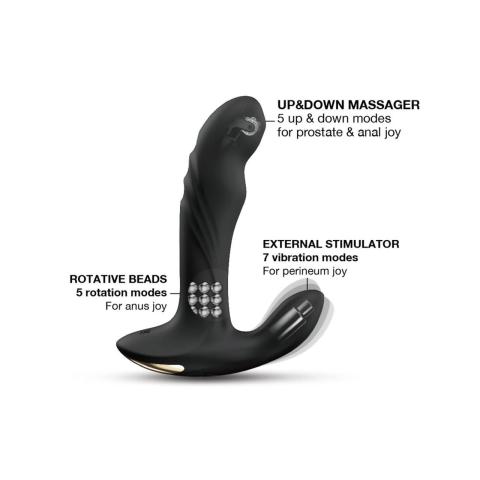 Masażer prostaty 3 w 1 na pilota – ruch góra-dół, rotacja i wibracje