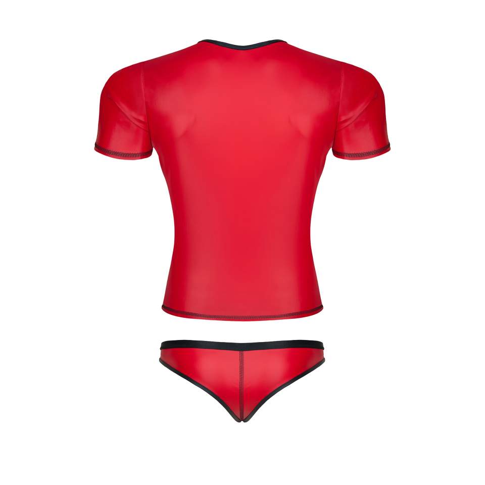 Seksowna czerwona koszulka z rękawami z wetlook i figi brazyliany dla mężczyzn