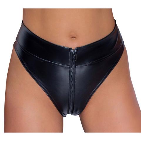 Czarne stringi powerwetlook z zamkiem 2-way i wysokim stanem