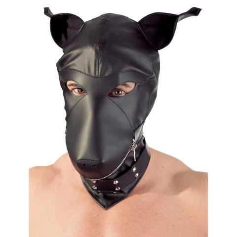 Maska BDSM psa z ekoskóry z kołnierzem i pierścieniem