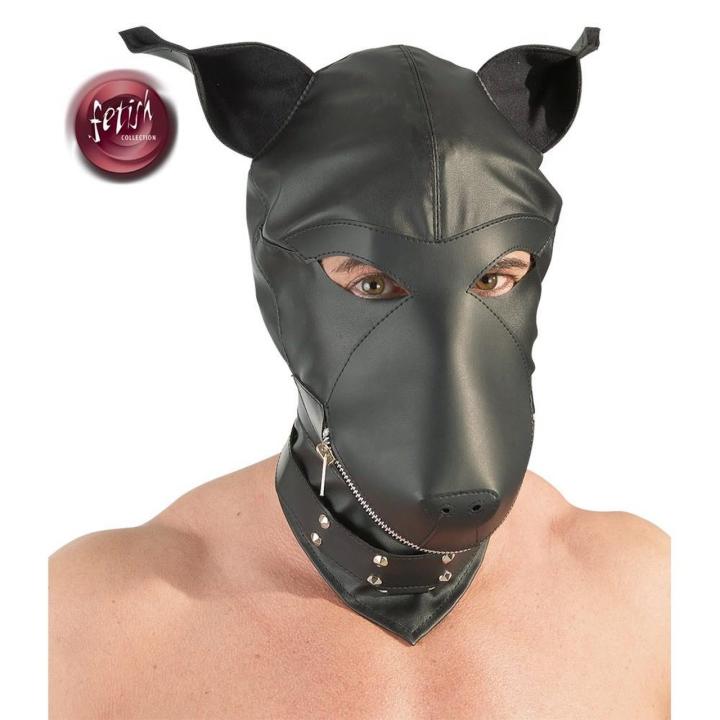 Maska BDSM psa z ekoskóry z kołnierzem i pierścieniem
