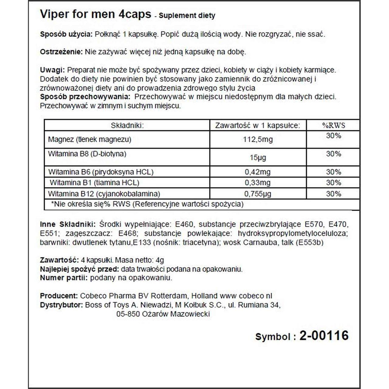 Suplement na libido i erekcję dla mężczyzn – witaminy B + magnez | 4 kapsułki