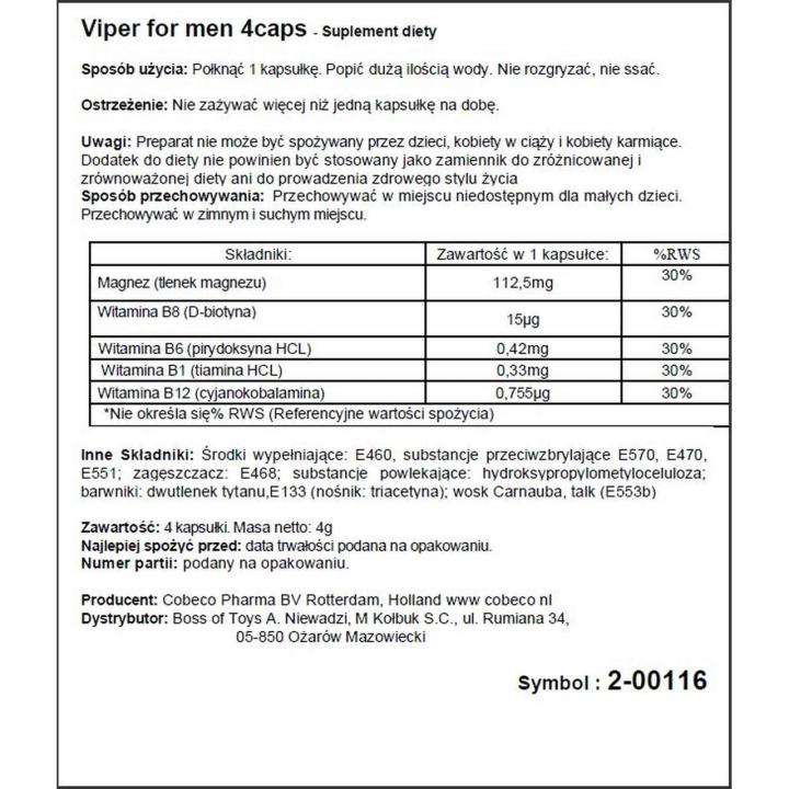 Suplement na libido i erekcję dla mężczyzn – witaminy B + magnez | 4 kapsułki