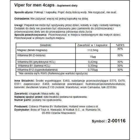 Suplement na libido i erekcję dla mężczyzn – witaminy B + magnez | 4 kapsułki