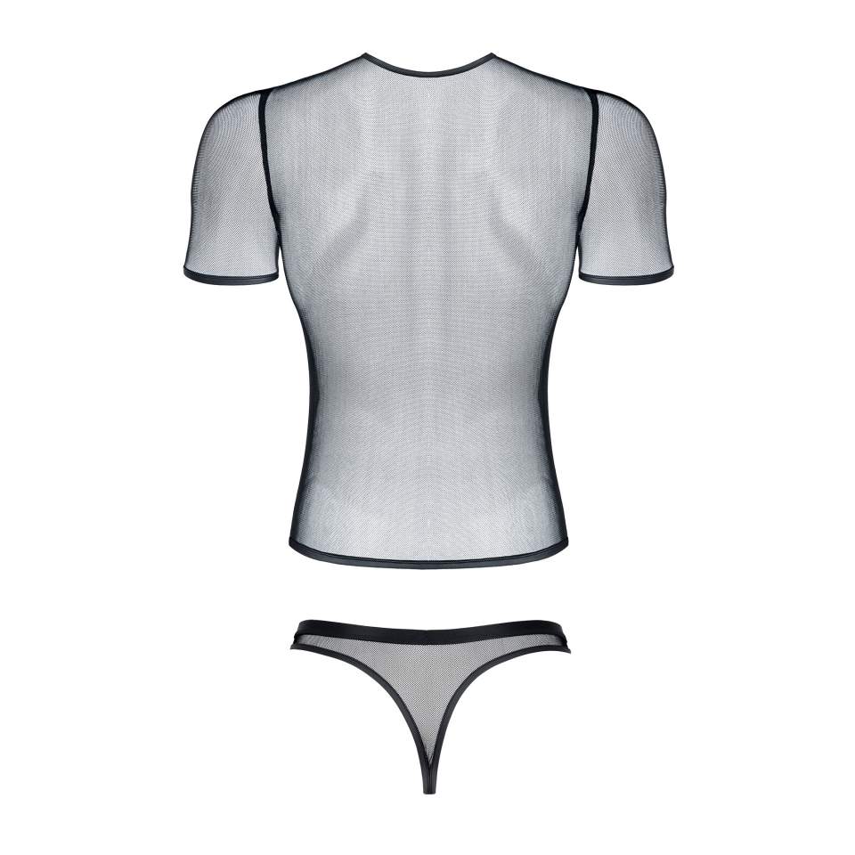 Koszulka w postaci elastycznej, prześwitującej siateczki dla mężczyzn + stringi