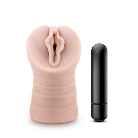 Masturbator wagina z wibracją 13,3 cm – ryflowany, poręczny