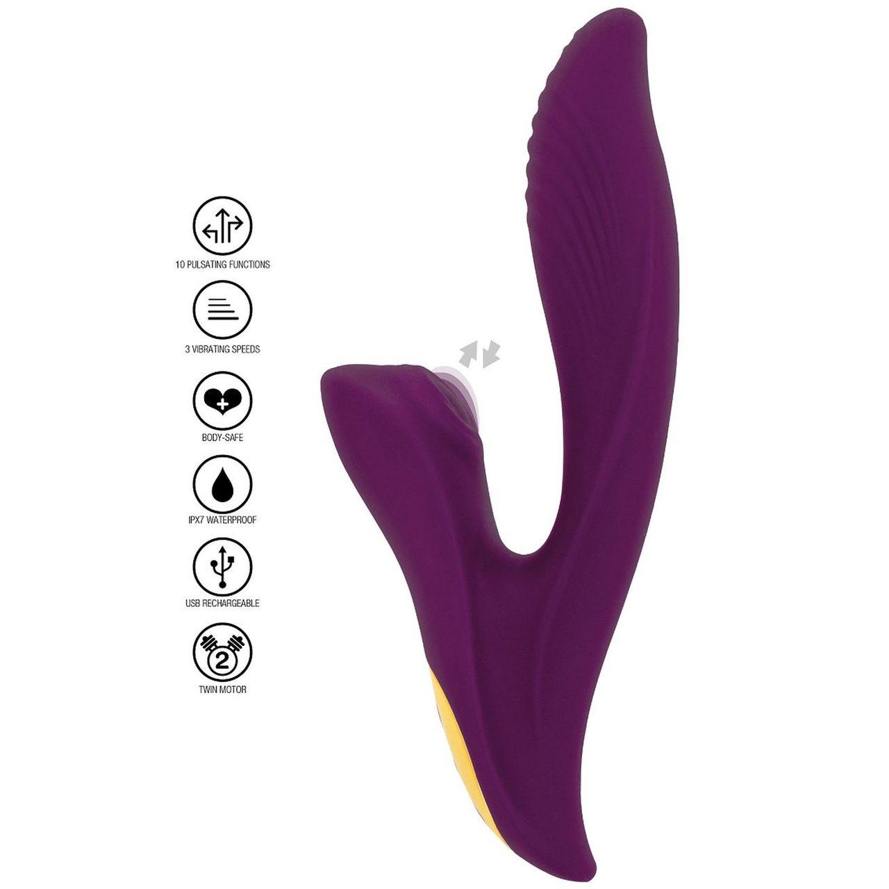 Wibrator z funkcją stukania i podwójnym silnikiem USB | Wodoodporny fioletowy