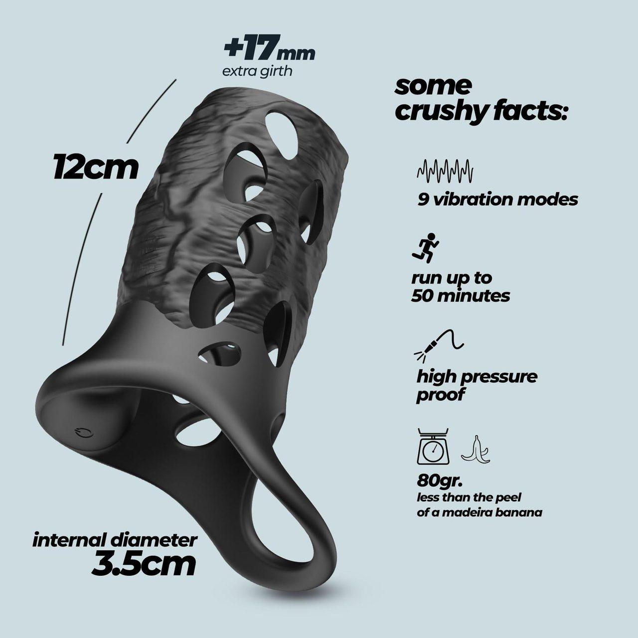 Wibrująca nakładka przelotowa na penisa 12 cm | 9 trybów | Loris.pl