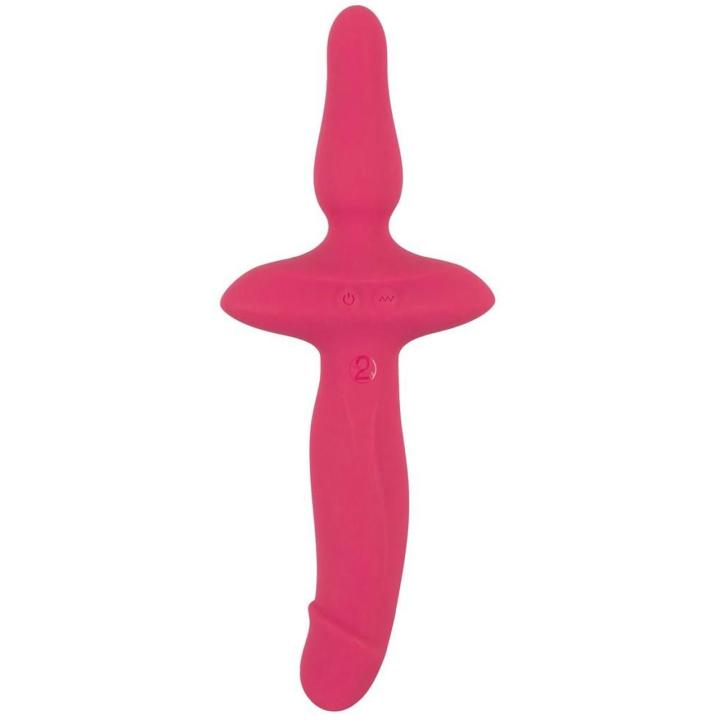 Podwójny wibrator 2w1 z korkiem analnym usb | Wodoodporny soft touch