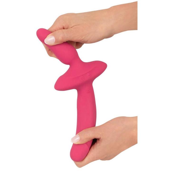 Podwójny wibrator 2w1 z korkiem analnym usb | Wodoodporny soft touch