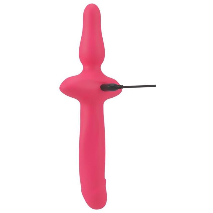 Podwójny wibrator 2w1 z korkiem analnym usb | Wodoodporny soft touch