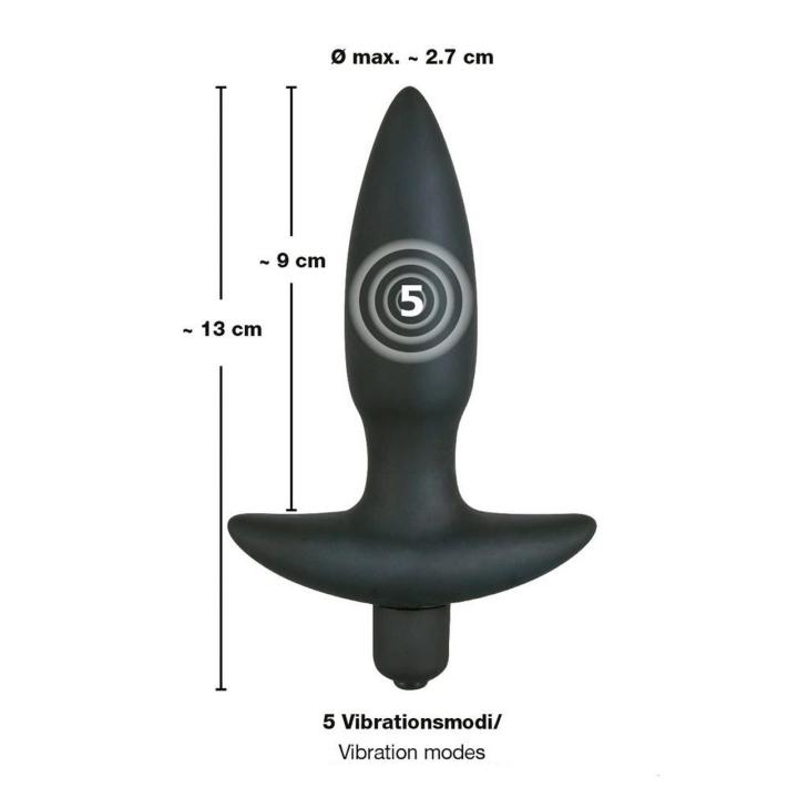Wibrujący plug analny 5 trybów | Silikonowy czarny 13 cm