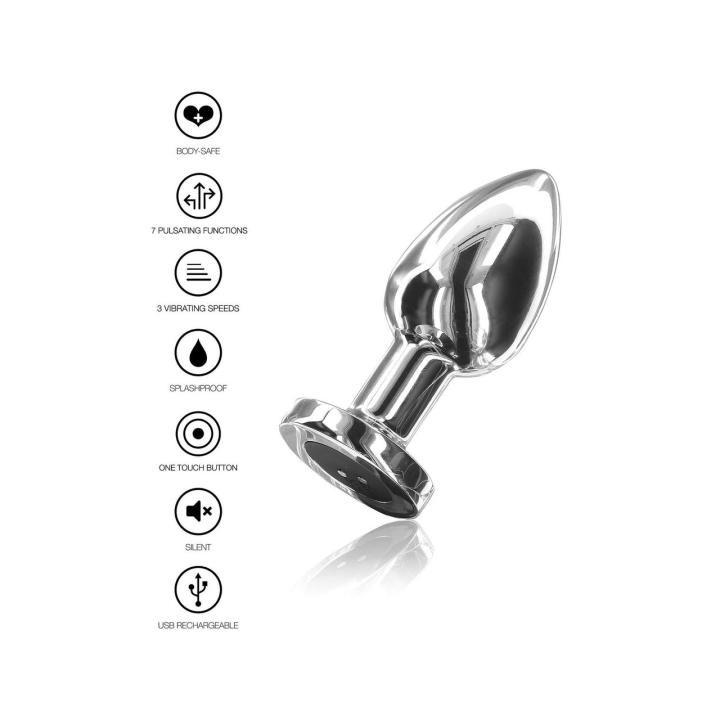 Srebrny wibrujący korek analny ze stali 7,6 cm | 10 trybów | usb