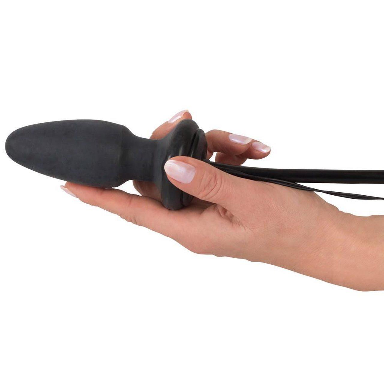 Nadmuchiwany plug analny z wibracjami 12 cm czarny | Loris.pl